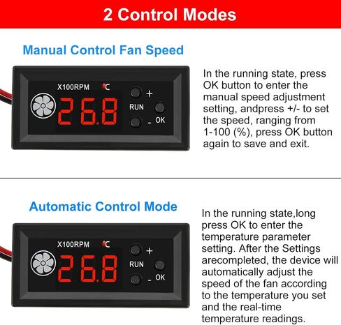 UMLIFE 2PCS 4-Wire PWM Fan Temperature Controller with Temperature Probe Digital Display ℃ Temperature Controlled Governor, Digital Display ℃ Temperature Controlled Governor for 3A Fan PC, DC 12V in Kuwait