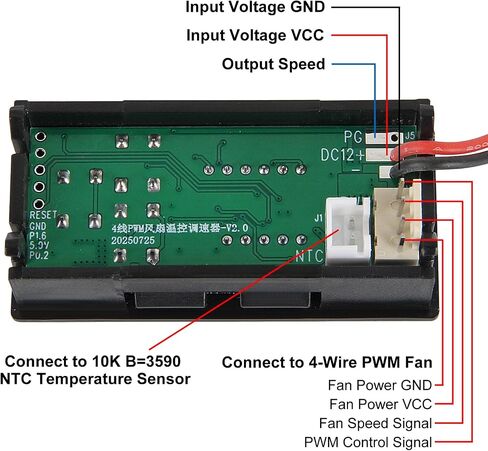 UMLIFE 2PCS 4-Wire PWM Fan Temperature Controller with Temperature Probe Digital Display ℃ Temperature Controlled Governor, Digital Display ℃ Temperature Controlled Governor for 3A Fan PC, DC 12V in Kuwait