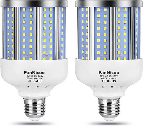 2 حزمة 280W ما يعادل لمبة ضوء الذرة LED، 4000 لومن 6500K ضوء النهار الأبيض البارد 40W LED مصباح الذرة، E26 / E27 قاعدة متوسطة، للمستودع الداخلي في الهواء الطلق، المرآب، الطابق السفلي، الفناء الخلفي، مصنع الحظيرة والعديد من المناطق in Kuwait