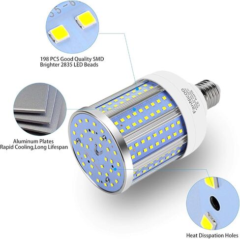 2 حزمة 280W ما يعادل لمبة ضوء الذرة LED، 4000 لومن 6500K ضوء النهار الأبيض البارد 40W LED مصباح الذرة، E26 / E27 قاعدة متوسطة، للمستودع الداخلي في الهواء الطلق، المرآب، الطابق السفلي، الفناء الخلفي، مصنع الحظيرة والعديد من المناطق in Kuwait