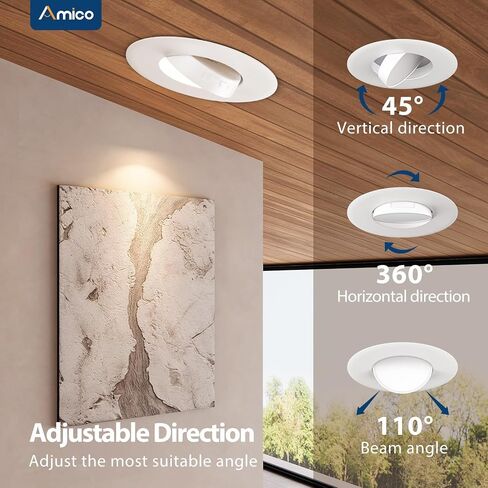 Amico 6 Pack 6 Inch Retrofit Eyeball Gimbal Can Lights, Adjustable Eyeball Directional 5CCT LED Recessed Lights, Dimmable, 2700K/3000K/3500K/4000K/5000K Selectable, 10W 950LM, ETL&FCC in Kuwait