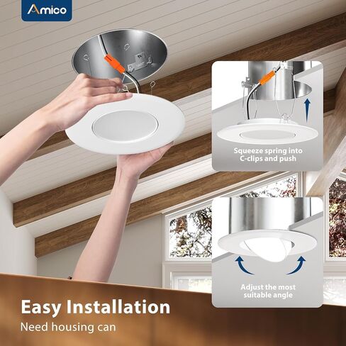 Amico 6 Pack 6 Inch Retrofit Eyeball Gimbal Can Lights, Adjustable Eyeball Directional 5CCT LED Recessed Lights, Dimmable, 2700K/3000K/3500K/4000K/5000K Selectable, 10W 950LM, ETL&FCC in Kuwait