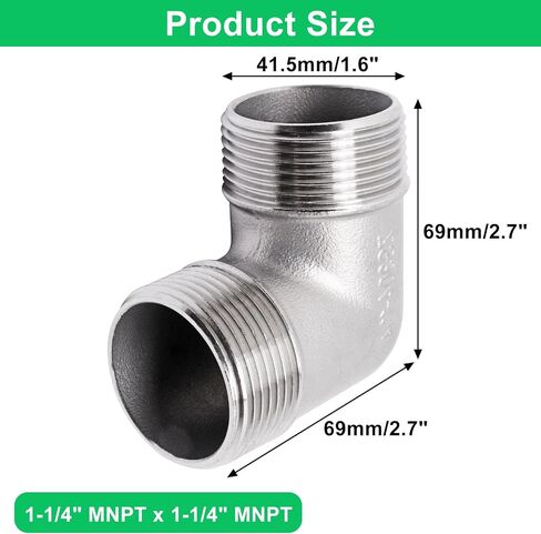 1 قطعة 90 درجة الكوع 1-1/4 "NPT ذكر x 1-1/4" NPT ذكر شارع الكوع 304 تجهيزات أنابيب الفولاذ المقاوم للصدأ ذكر الخيوط المقرنة in Kuwait