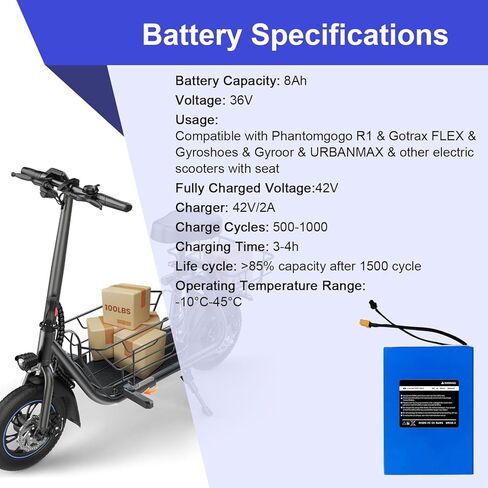 36V 7800mAh Battery Replacement for Gotrax Flex with 280Wh Power Compatible with Gyroor & Gyroshoes Electric Scooters with Seat High Performance Long-Lasting, 6.77 * 5.19 * 1.49 inch in Kuwait