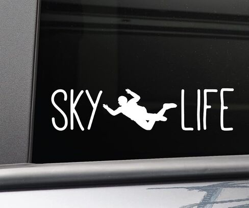 Sky Life Skydive Skydiving Vinyl Decal Laptop Car Truck Bumper Window Sticker, 8.5" x 2", White in Kuwait