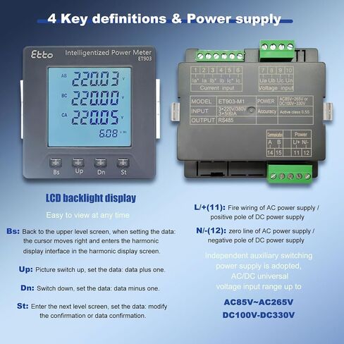 عداد الطاقة الذكي 3 مراحل الجهد الحالي عداد الطاقة ل 3P4L، 3P3L شبكة الطاقة القابلة للبرمجة عداد الطاقة الكهربائية مراقبة استخدام الكهرباء مع الاتصالات RS485 وشاشة LCD in Kuwait
