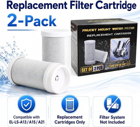 Faucet Mount Replacement Filter Cartridge, Compatible with Faucet Water Filter Systems, 2-Pack, 7-Stage High Efficiency Filtration, Easy Installation, BPA Free in Saudi Arabia