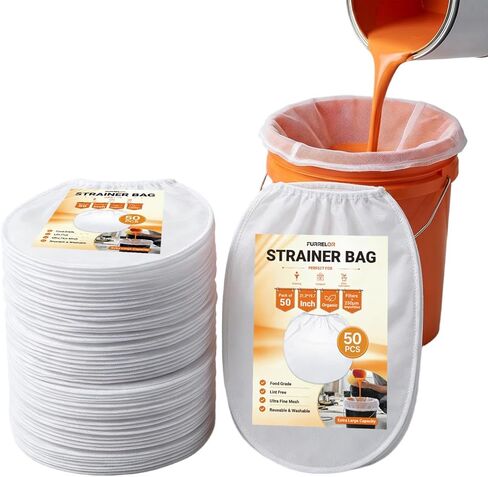 Strainer Bags for 5 Gallon Buckets,50 PCS Filter Bag With Nylon Fine Mesh,Washable & Reusable,Suitable for Paint,Juicing,Tea,Cold Brew Coffee,Honey Filter,Gardening - FURRELOR in Saudi Arabia