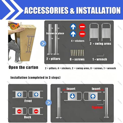 Stainless Steel Pedestrian Gate – Heavy-Duty Self-Closing 1-Way Swing Door for Warehouse, Library, Store Entrance – 190x97cm Safe and Durable Design in Kuwait