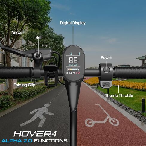 سكوتر كهربائي قابل للطي Hover-1 Alpha 2.0 مع محرك بدون فرش بقدرة 450 وات، وسرعة قصوى تبلغ 18 ميلاً في الساعة، وإطارات مملوءة بالهواء مقاس 10 بوصات ونطاق 12 ميلًا in Kuwait