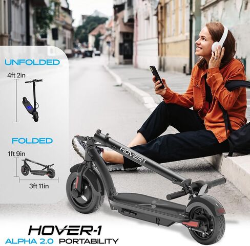 سكوتر كهربائي قابل للطي Hover-1 Alpha 2.0 مع محرك بدون فرش بقدرة 450 وات، وسرعة قصوى تبلغ 18 ميلاً في الساعة، وإطارات مملوءة بالهواء مقاس 10 بوصات ونطاق 12 ميلًا in Kuwait