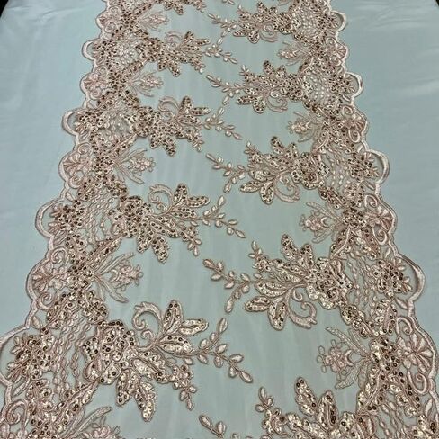 Valentina Textile INC قماش دانتيل ترتر مع تطريز على شبكة VT-18 (3 يارد، سيج) in Kuwait
