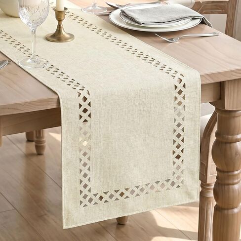 Artoid Mode Beige Rustic Geometric Hollow Table Runner, Seasonal Washable Kitchen Dining Table Decoration for Home Party Decor 13x72 Inch in Kuwait