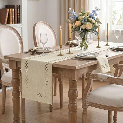 Artoid Mode Beige Rustic Geometric Hollow Table Runner, Seasonal Washable Kitchen Dining Table Decoration for Home Party Decor 13x72 Inch in Kuwait