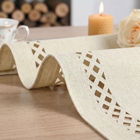Artoid Mode Beige Rustic Geometric Hollow Table Runner, Seasonal Washable Kitchen Dining Table Decoration for Home Party Decor 13x72 Inch in Kuwait