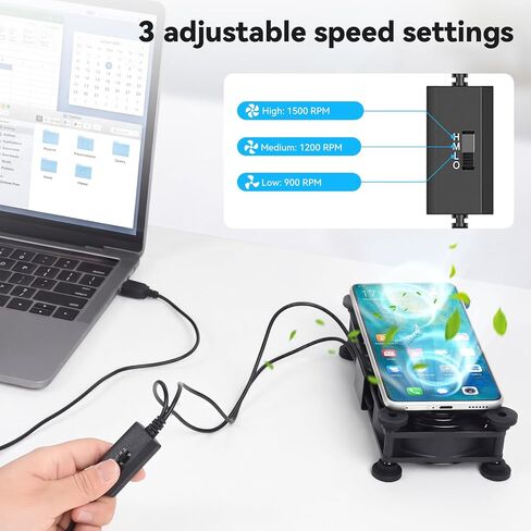 ELUTENG USB C مراوح 140 مم مزدوجة مع الحصير جهاز تهوية تبريد الكمبيوتر TypeC تماما 5V USBC مروحة كمبيوتر مع 3 وحدة تحكم في السرعة لجهاز التوجيه، جهاز الاستقبال، صندوق التلفزيون، DVR، Xbox، PS6، PS5، الخزانة in Kuwait