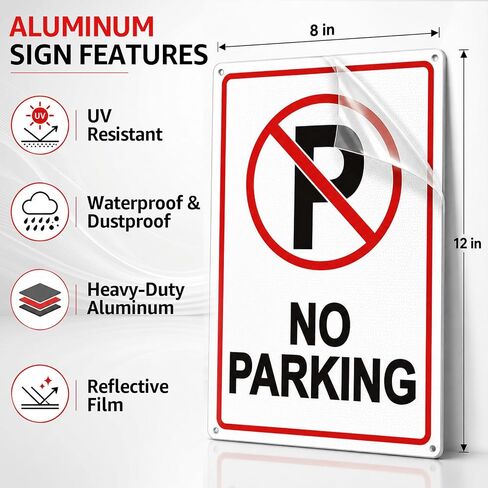 No Parking Sign Reflective Aluminum Metal Sign for Driveway 12x8 Inch | Reflective aluminum sign with UV protection. Ideal for driveways, garages, gates and private property. in Kuwait