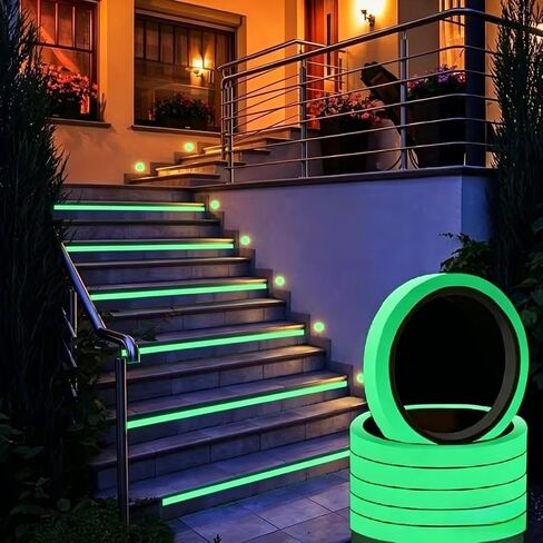 Glow in the Dark Tape - 0.39" x 118" Luminous Safety Marking Tape, Self-Adhesive Fluorescent Emergency Roll for Stairs, Steps, Walls and Outdoor Path - Long-Lasting Night Glow Guide in Kuwait