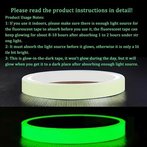 Glow in the Dark Tape - 0.39" x 118" Luminous Safety Marking Tape, Self-Adhesive Fluorescent Emergency Roll for Stairs, Steps, Walls and Outdoor Path - Long-Lasting Night Glow Guide in Kuwait