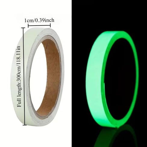 Glow in the Dark Tape - 0.39" x 118" Luminous Safety Marking Tape, Self-Adhesive Fluorescent Emergency Roll for Stairs, Steps, Walls and Outdoor Path - Long-Lasting Night Glow Guide in Kuwait