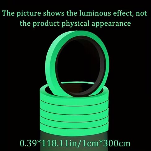 Glow in the Dark Tape - 0.39" x 118" Luminous Safety Marking Tape, Self-Adhesive Fluorescent Emergency Roll for Stairs, Steps, Walls and Outdoor Path - Long-Lasting Night Glow Guide in Kuwait