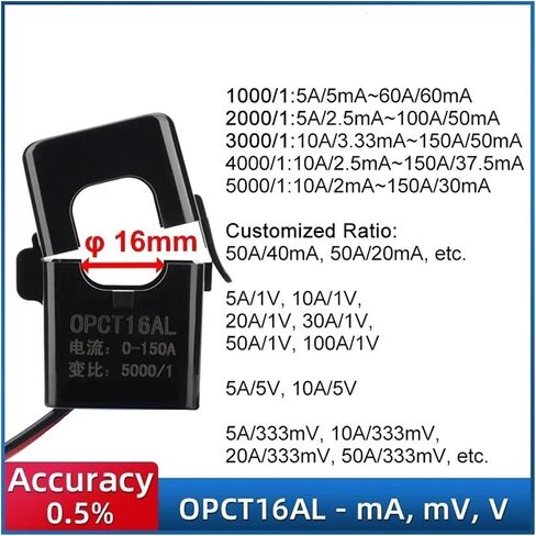 سبليت الأساسية محول التيار الاستشعار OPCT16ATL 100A 50mA 50A 40mA 10A 5mA 5A 2.5mA نوع مفتوح مشبك التيار على (100A - 50mA) in Kuwait