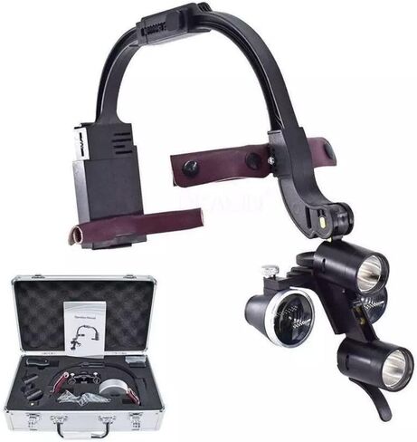 5 واط LED رئيس مصباح 3.5X التكبير مجهر Loupes قوس قابل للتعديل مع ضوء مزدوج مكبرة نظارات الألومنيوم حالة سوداء in Kuwait