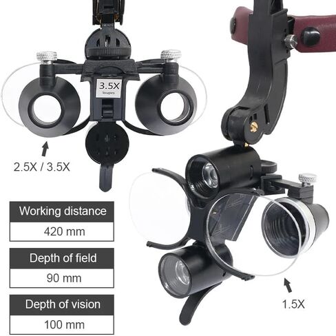 5 واط LED رئيس مصباح 3.5X التكبير مجهر Loupes قوس قابل للتعديل مع ضوء مزدوج مكبرة نظارات الألومنيوم حالة سوداء in Kuwait