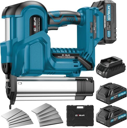 GEVEELIFE Cordless 2 "Brad Nailer، 2 في 1 20 فولت مسدس أظافر لاسلكي مع بطاريات 2 × 2.0 أمبير، مسدس أظافر 18 جيجا ومسدس أساسي، 1000 قطعة أظافر، عمق قابل للتعديل، وضعان لنجارة الخشب in Kuwait