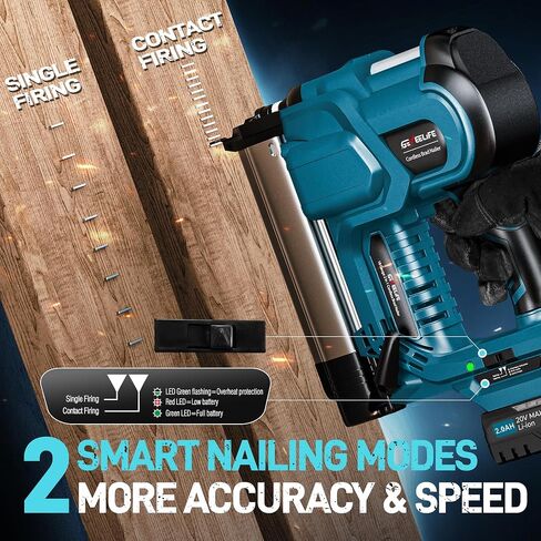 GEVEELIFE Cordless 2 "Brad Nailer، 2 في 1 20 فولت مسدس أظافر لاسلكي مع بطاريات 2 × 2.0 أمبير، مسدس أظافر 18 جيجا ومسدس أساسي، 1000 قطعة أظافر، عمق قابل للتعديل، وضعان لنجارة الخشب in Kuwait