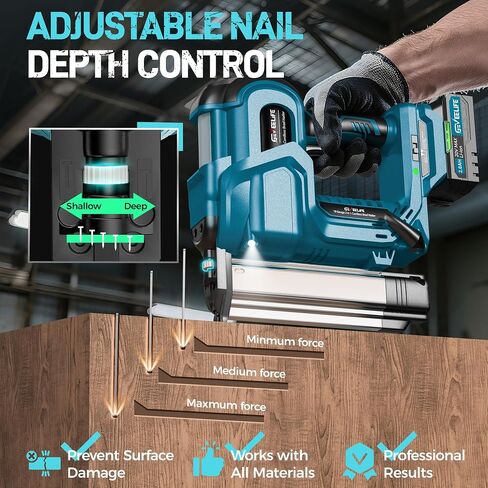 GEVEELIFE Cordless 2 "Brad Nailer، 2 في 1 20 فولت مسدس أظافر لاسلكي مع بطاريات 2 × 2.0 أمبير، مسدس أظافر 18 جيجا ومسدس أساسي، 1000 قطعة أظافر، عمق قابل للتعديل، وضعان لنجارة الخشب in Kuwait