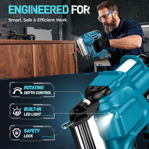 GEVEELIFE Cordless 2 "Brad Nailer، 2 في 1 20 فولت مسدس أظافر لاسلكي مع بطاريات 2 × 2.0 أمبير، مسدس أظافر 18 جيجا ومسدس أساسي، 1000 قطعة أظافر، عمق قابل للتعديل، وضعان لنجارة الخشب in Kuwait