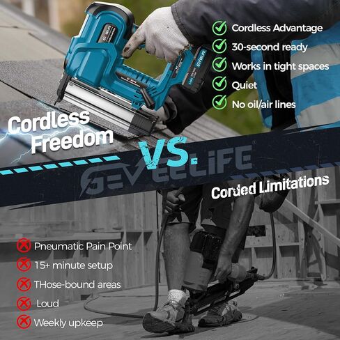 GEVEELIFE Cordless 2 "Brad Nailer، 2 في 1 20 فولت مسدس أظافر لاسلكي مع بطاريات 2 × 2.0 أمبير، مسدس أظافر 18 جيجا ومسدس أساسي، 1000 قطعة أظافر، عمق قابل للتعديل، وضعان لنجارة الخشب in Kuwait