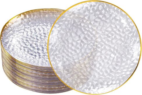 DaYammi 100 Pcs Clear Gold Plastic Plates, Hammered Party Plate, Fancy Plastic Plates Disposable Clear Disposable Dessert Platos, 7 Inch Heavy duty Plastic Dessert Platos for Party & Wedding in Kuwait