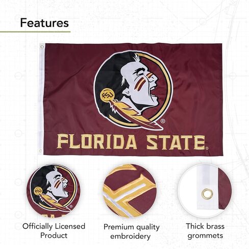 Desert Cactus Florida State University Flag - 3x5 Ft Embroidered Banner for Indoor/Outdoor Use, FSU Seminoles Design, for Events and Home Décor (Embroidered Design B) in Kuwait