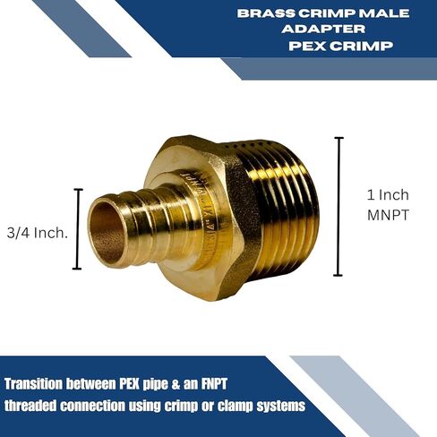 2 Pieces XFITTING 3/4" Pex X 1" Male NPT Adapter - Brass Crimp Fitting for Pex B Tubing - Full Port, Male, 2 Packs in Kuwait