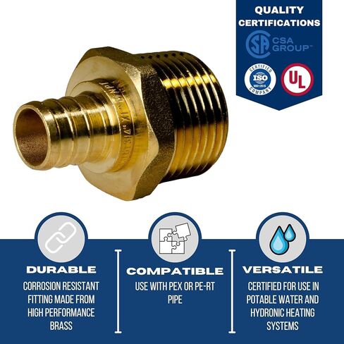 2 Pieces XFITTING 3/4" Pex X 1" Male NPT Adapter - Brass Crimp Fitting for Pex B Tubing - Full Port, Male, 2 Packs in Kuwait