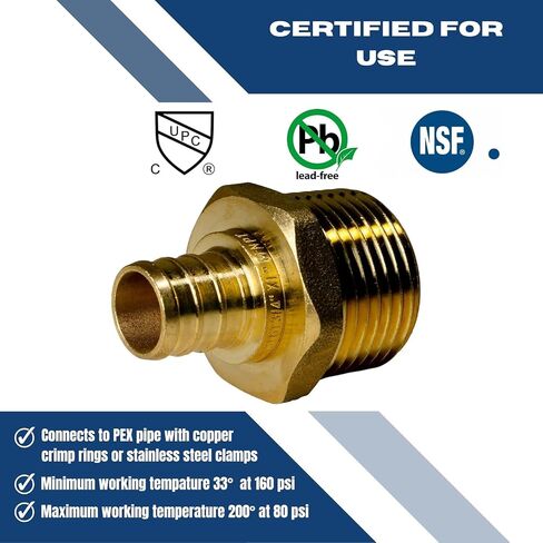 2 Pieces XFITTING 3/4" Pex X 1" Male NPT Adapter - Brass Crimp Fitting for Pex B Tubing - Full Port, Male, 2 Packs in Kuwait