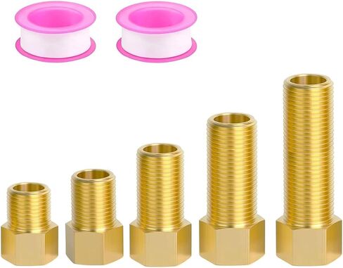 وصلة تمديد أنبوب نحاسي 1/2 بوصة، تركيب موصل أنبوب ذكر 1/2 بوصة أنثى إلى 1/2 بوصة، محول مخفض جلبة نحاسية سداسية لصنبور الحوض/الدش مع شريط تفلون، الطول 30/40/50/70/100 مم (5 قطع) in Kuwait