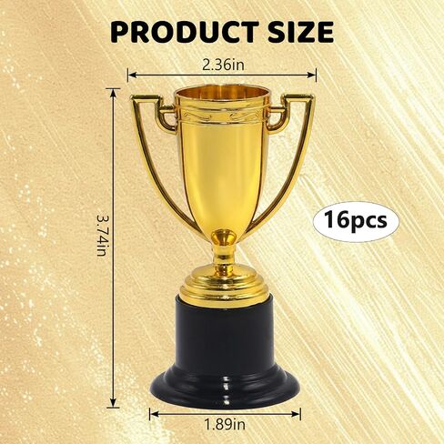 16PCS Mini Trophies, Mini Trophy and Trophy, Small Golden Award Cup with Black Base for Classroom, Party Favors or Recognition Events in Kuwait