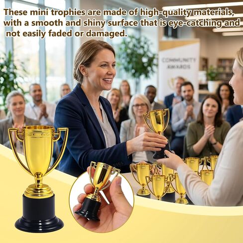 16PCS Mini Trophies, Mini Trophy and Trophy, Small Golden Award Cup with Black Base for Classroom, Party Favors or Recognition Events in Kuwait