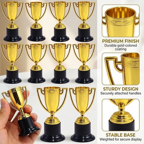 16PCS Mini Trophies, Mini Trophy and Trophy, Small Golden Award Cup with Black Base for Classroom, Party Favors or Recognition Events in Kuwait