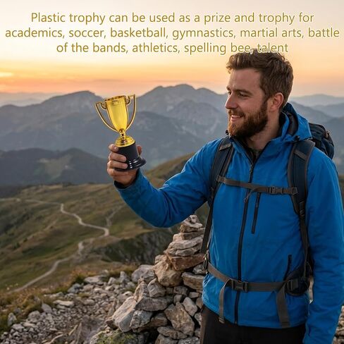 16PCS Mini Trophies, Mini Trophy and Trophy, Small Golden Award Cup with Black Base for Classroom, Party Favors or Recognition Events in Kuwait