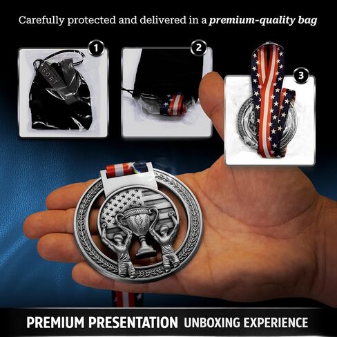 Medals - Gold Silver or Bronze 3 Inch with Exclusive Premium Design, Solid Medal with Durable Ribbon for Schools and Sports Events for Kids and Adults, Includes Individual Velvet Bag in Kuwait