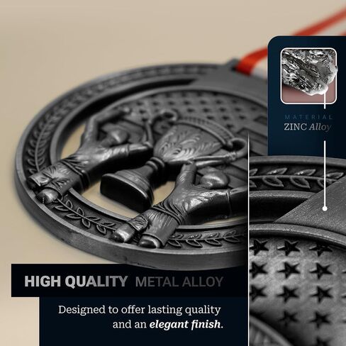 Medals - Gold Silver or Bronze 3 Inch with Exclusive Premium Design, Solid Medal with Durable Ribbon for Schools and Sports Events for Kids and Adults, Includes Individual Velvet Bag in Kuwait