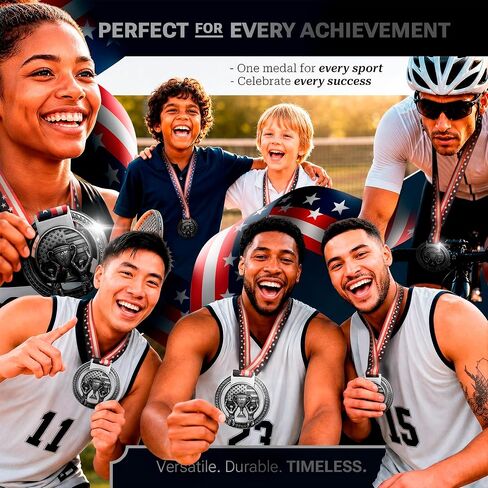 Medals - Gold Silver or Bronze 3 Inch with Exclusive Premium Design, Solid Medal with Durable Ribbon for Schools and Sports Events for Kids and Adults, Includes Individual Velvet Bag in Kuwait