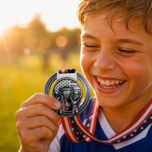Medals - Gold Silver or Bronze 3 Inch with Exclusive Premium Design, Solid Medal with Durable Ribbon for Schools and Sports Events for Kids and Adults, Includes Individual Velvet Bag in Kuwait