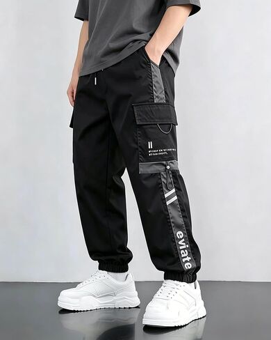Mens Casual Cargo Pants Hiking Workout Joggers Stretch Quick Dry Athletic Sweatpants with 4 Pockets in Kuwait