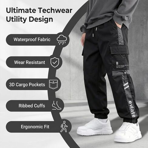Mens Casual Cargo Pants Hiking Workout Joggers Stretch Quick Dry Athletic Sweatpants with 4 Pockets in Kuwait
