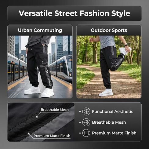 Mens Casual Cargo Pants Hiking Workout Joggers Stretch Quick Dry Athletic Sweatpants with 4 Pockets in Kuwait